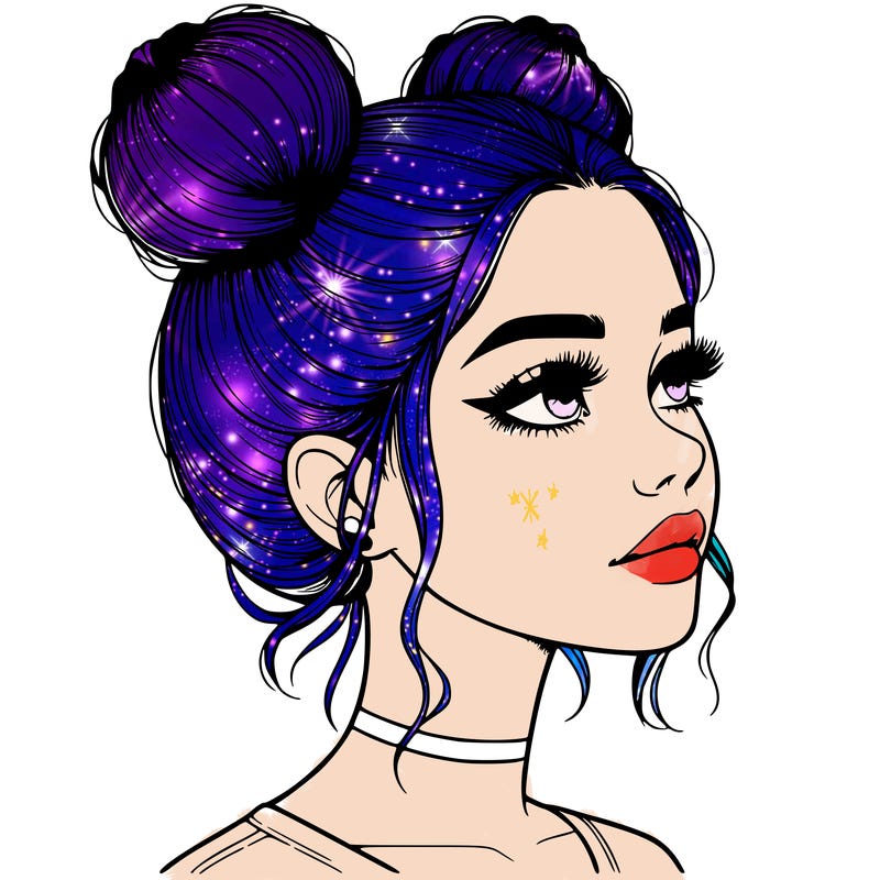 realistic girl with buns on the top of her head