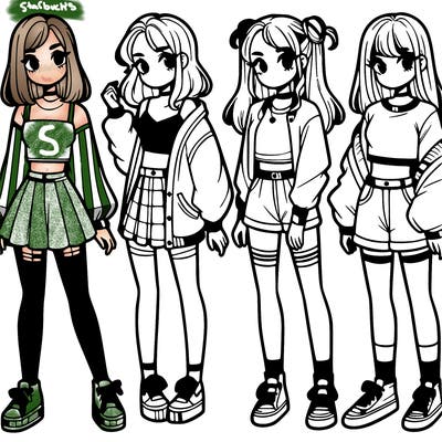 one girl with crop-top shirt and a jacket with a skirt, long socks and another girl with a shirt and pants with a jacket