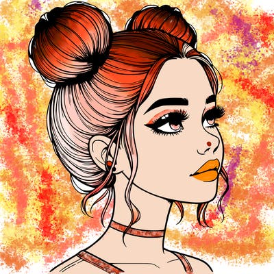 realistic girl with buns on the top of her head