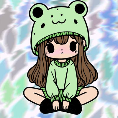 a girl wearing a frog hat and some frog socks