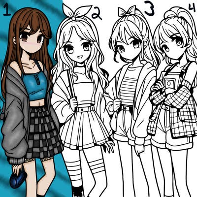 teen manga girls group of 4