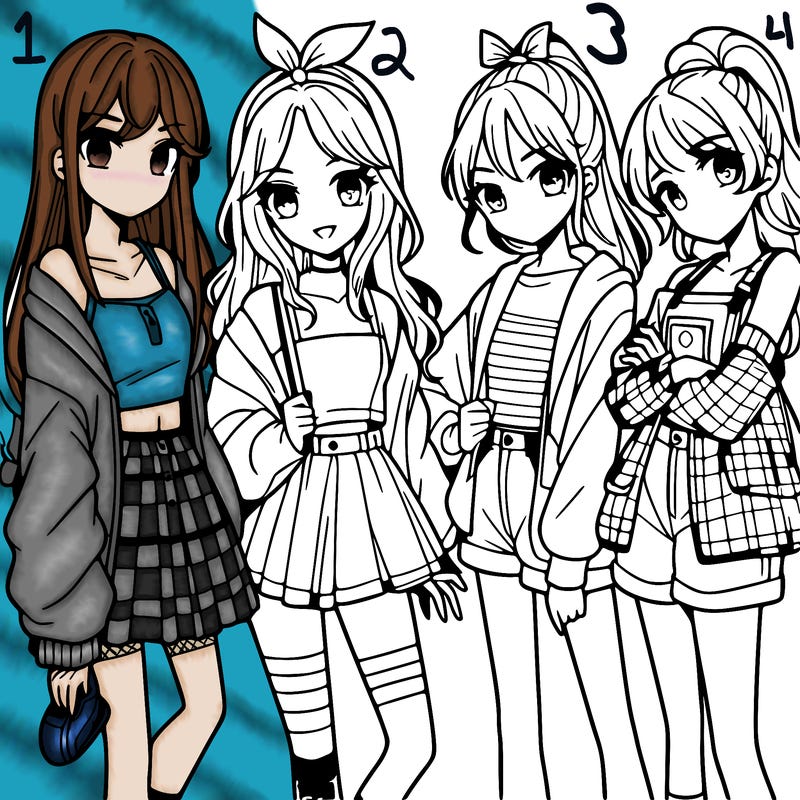 teen manga girls group of 4