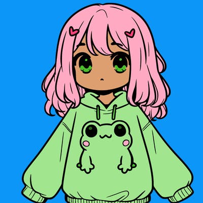 girl wearing frogging sweatshirt