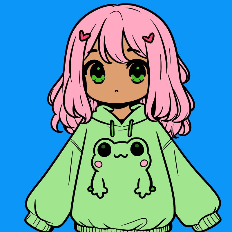 girl wearing frogging sweatshirt