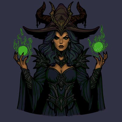 realistic evil sorceress fantasy chaos