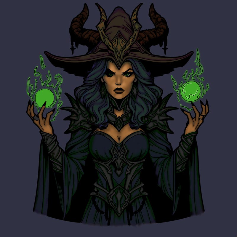 realistic evil sorceress fantasy chaos