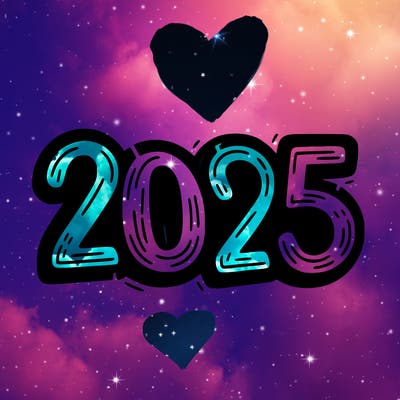 one line scrawled numbers sketch design “2025”