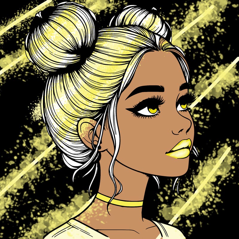 realistic girl with buns on the top of her head