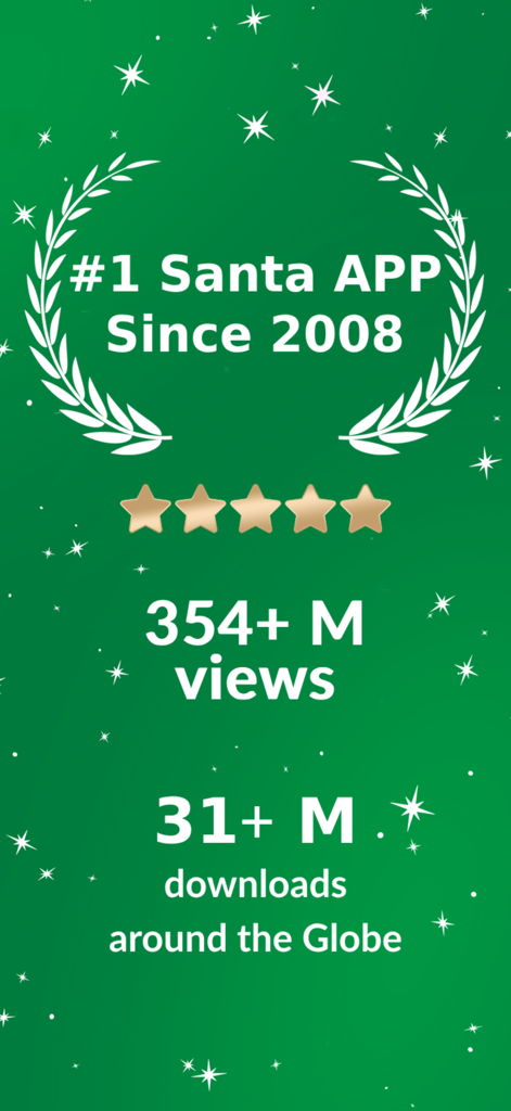 2008年以来、3100万ダウンロード以上、5つ星評価でトップのサンタアプリとしてのポータブル・ノース・ポールの成功統計を示すインフォグラフィック