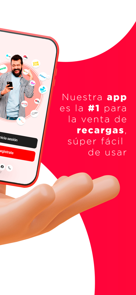 TAECEL - Main tenant un smartphone affichant l'interface de l'application TAECEL pour la vente de recharges de crédit mobile avec les logos de divers opérateurs