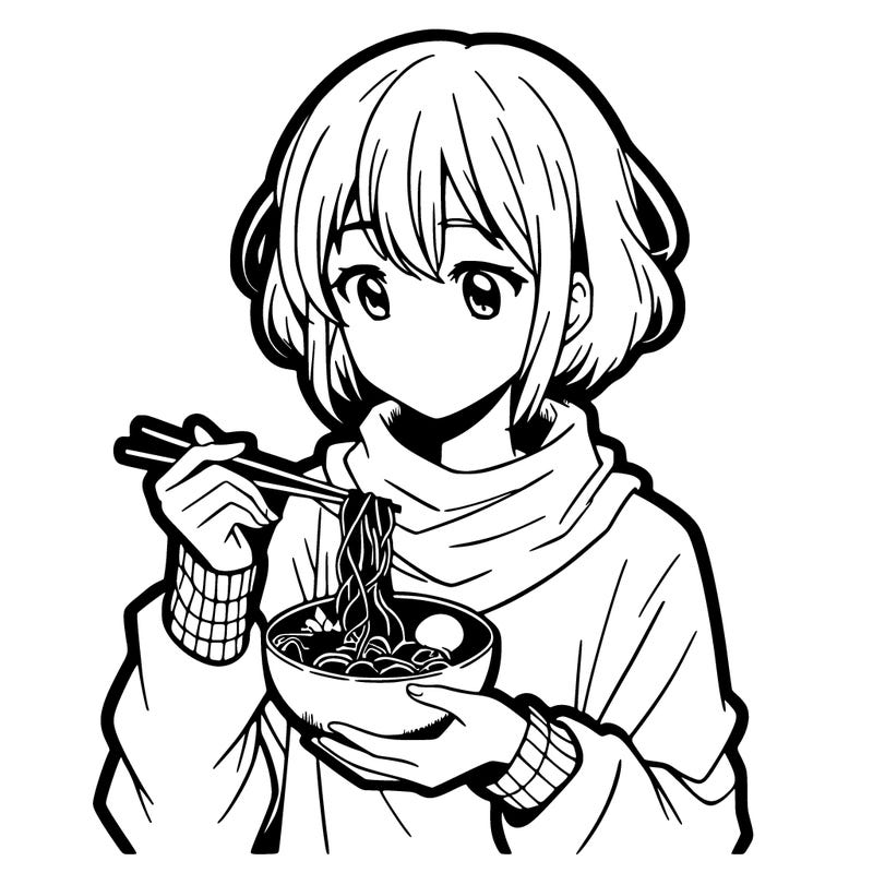 anime girl eating noodles