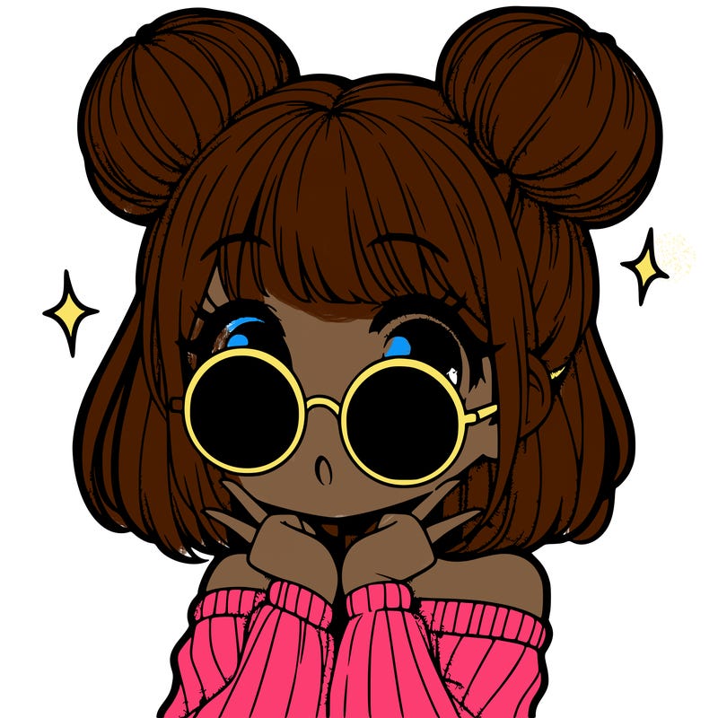 manga girl with hairbuns and sun shape sunglasses