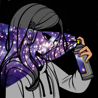 a realistic girl spray painting