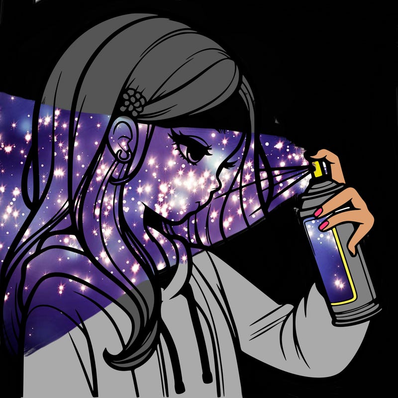 a realistic girl spray painting