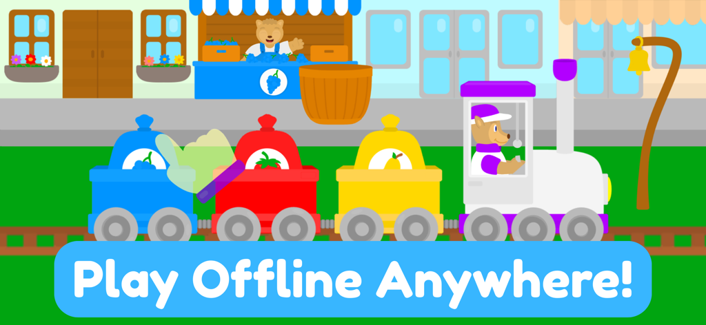 Baby Abbie: Toddler Games 2+ - Colorful cartoon train game for toddlers featuring fruit sorting and offline play.