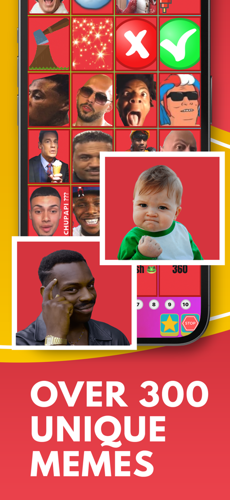 Meme Soundboard app interface featuring a grid of iconic internet memes like Success Kid and Roll Safe with the text Over 300 Unique Memes