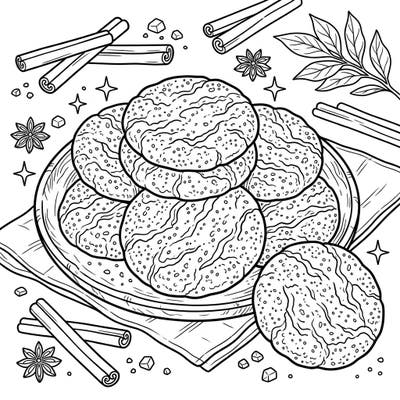 Get ready for a sweet coloring adventure with this delightful snickerdoodle cookies page, specially designed for kids! It's packed with delicious details that young colorists will love bringing to life.
