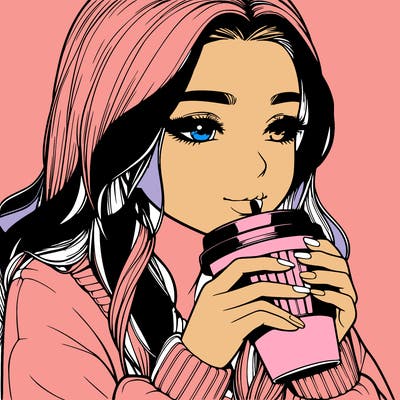 realistic girl drinking coffee