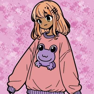 girl wearing frogging sweatshirt