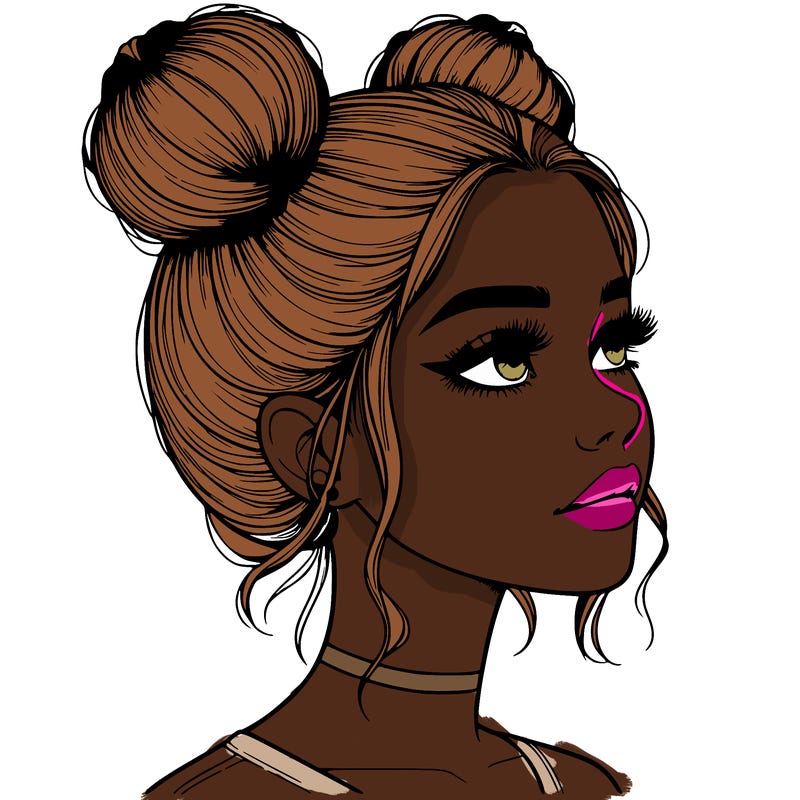 realistic girl with buns on the top of her head