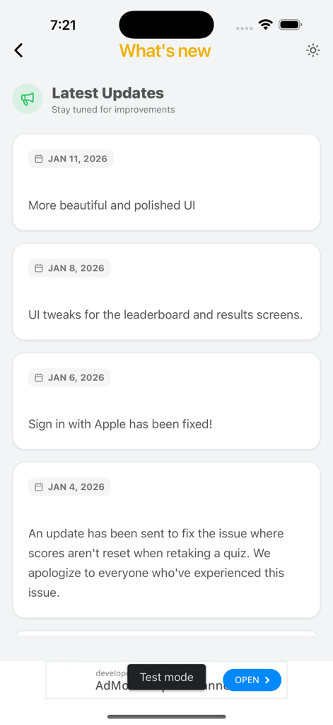 Exam Prep for CSEC, CAPE, CPEA - Pantalla de últimas actualizaciones y notas de la versión para la aplicación móvil Exam Prep Caribbean.