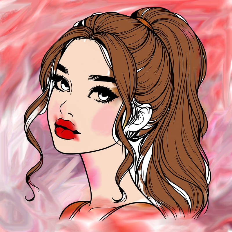 realistic girl with a ponytail on her hair and lips