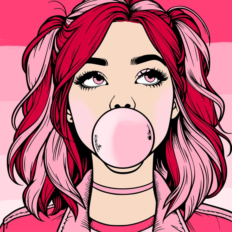 realististic girl blowing bubble -gum
