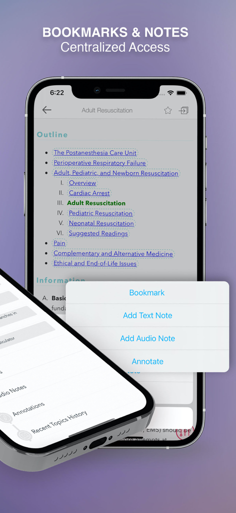 Clinical Anesthesia MGH HBK - Clinical Anesthesia MGH HBK app interface showing bookmarking and note taking features for medical practitioners