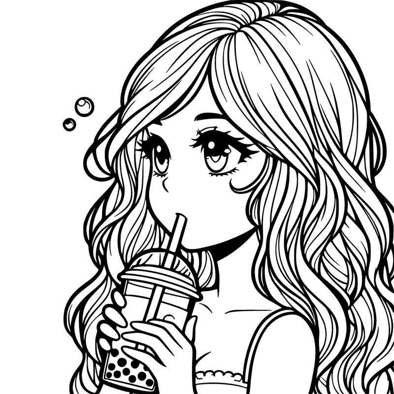 realistic girl drinking boba