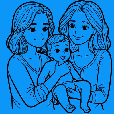 two realistic women holding one baby together