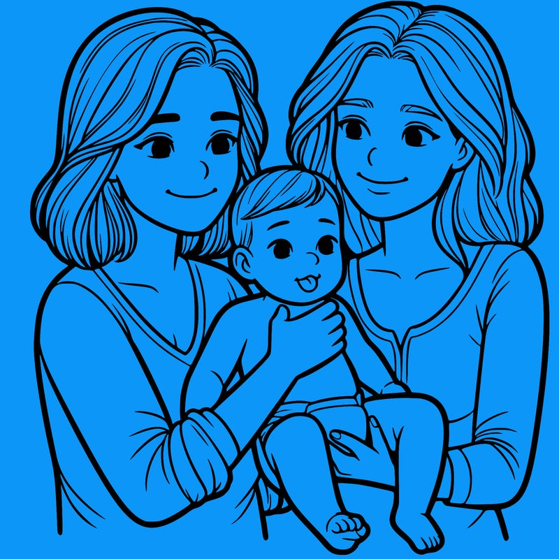 two realistic women holding one baby together
