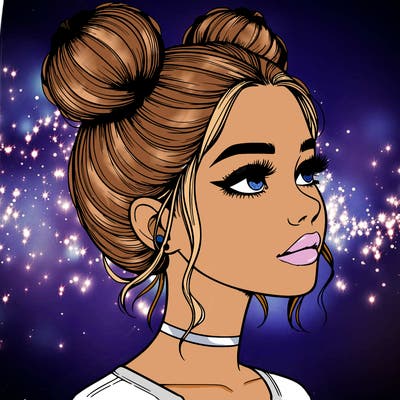 realistic girl with buns on the top of her head