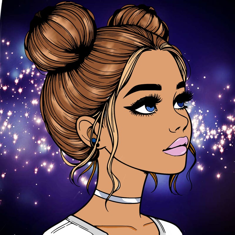 realistic girl with buns on the top of her head