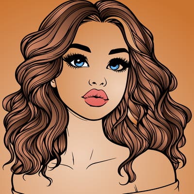 realistic girl with wavy hair and lips