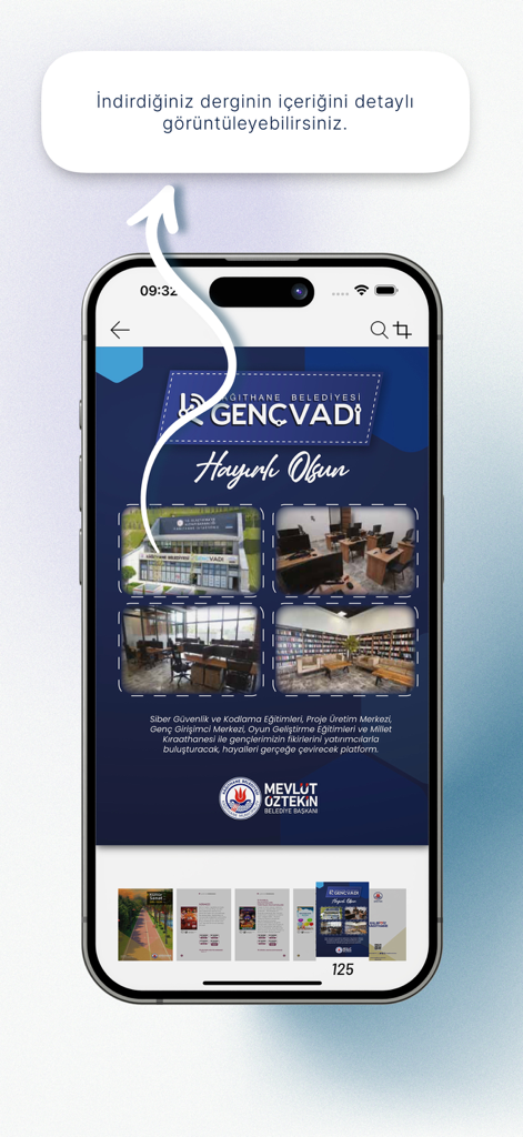 Dijital Kütüphane - A smartphone displaying a digital magazine page from the Kağıthane Belediyesi library app.