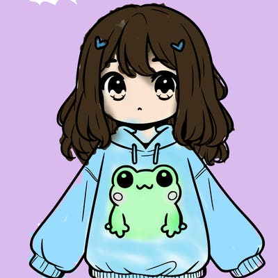 girl wearing frogging sweatshirt