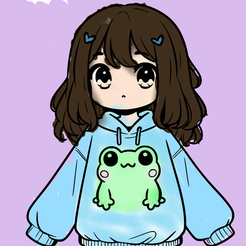 girl wearing frogging sweatshirt