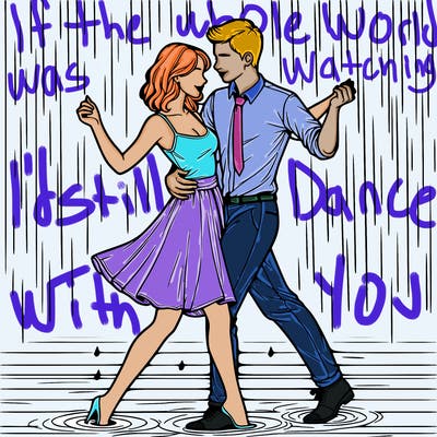 realistic couple dancing in the rain