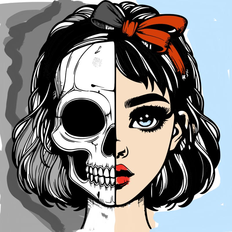 realistic girl with half skull mask