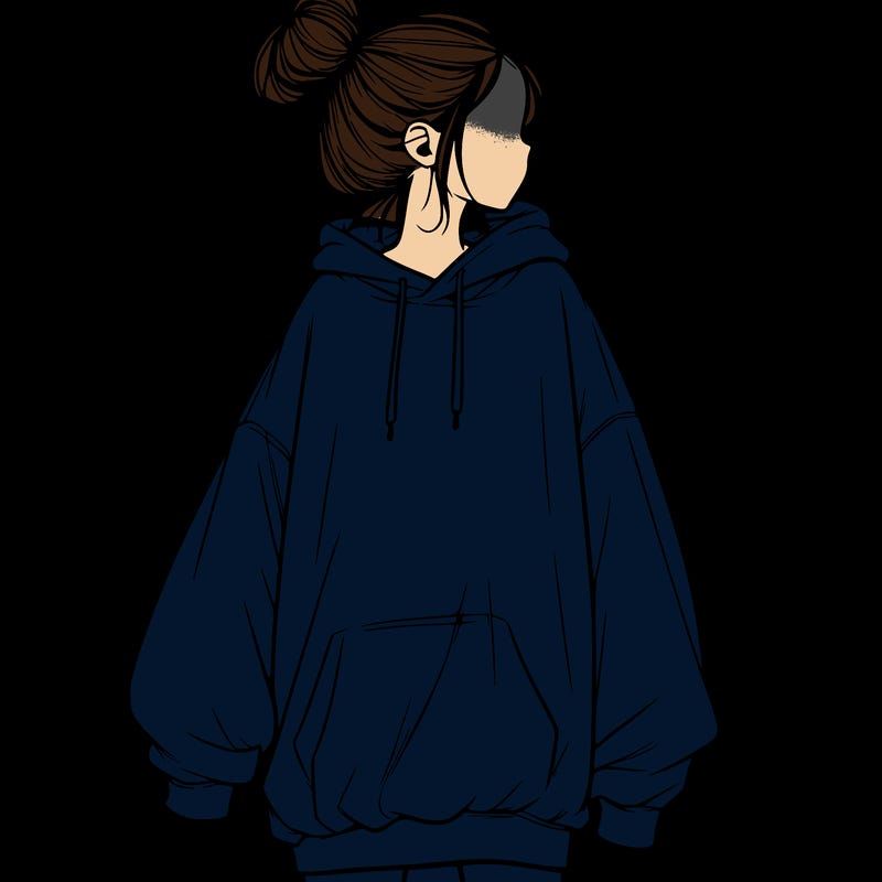 realistic girl with a oversized sweatshirt on and a bun