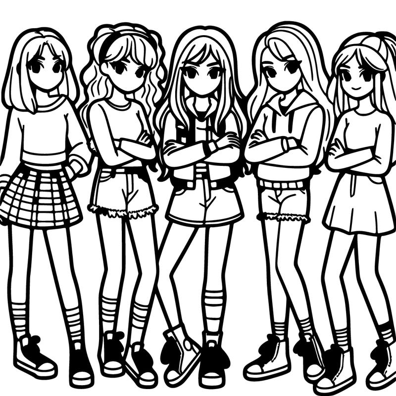 five teen girls in a group