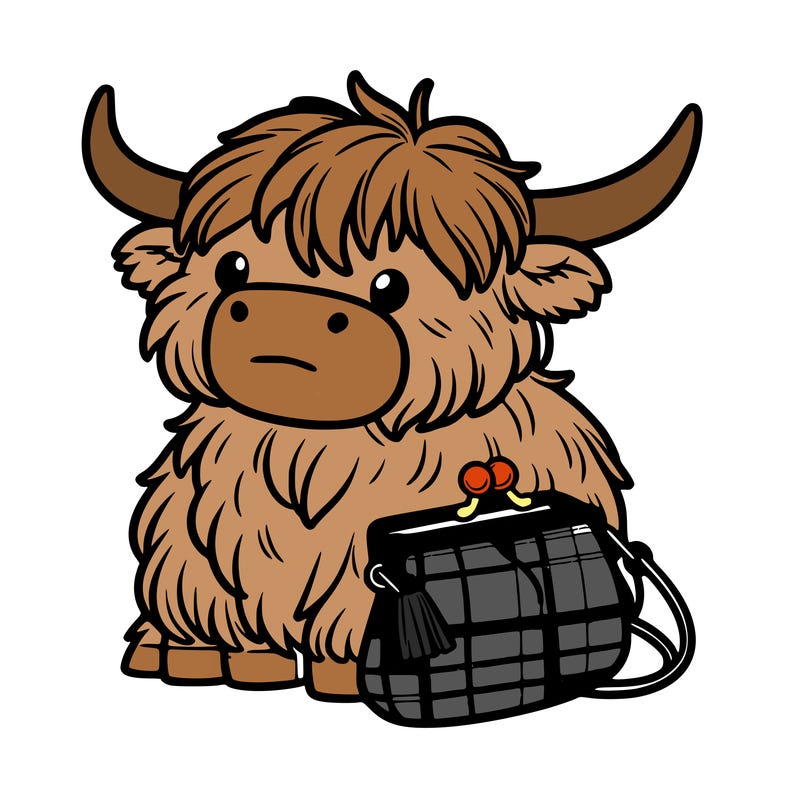 highland cow in a purse