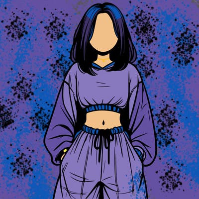 realistic girl faceless with baggy pants and a crop top