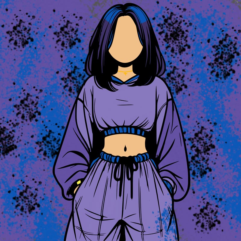 realistic girl faceless with baggy pants and a crop top