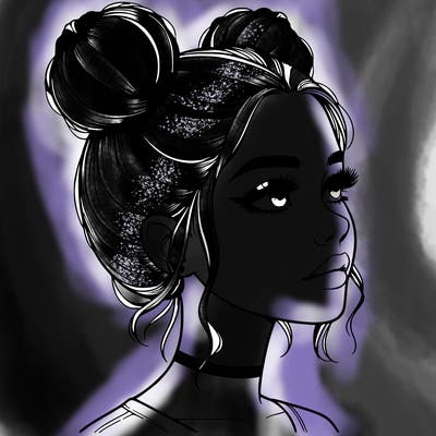 realistic girl with buns on the top of her head