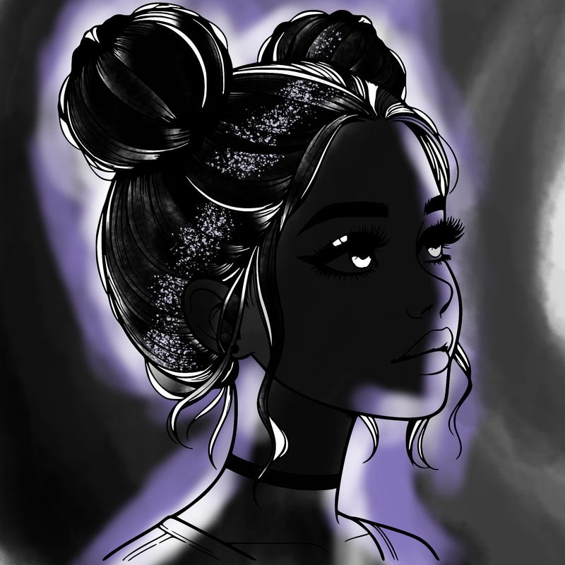 realistic girl with buns on the top of her head