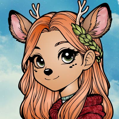 realistic girl with deer face and deer ears