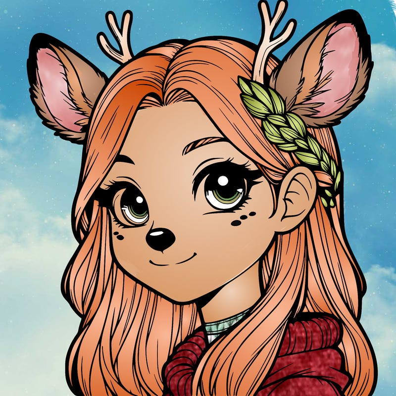 realistic girl with deer face and deer ears