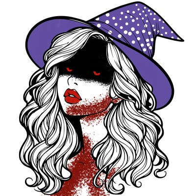 realistic witch girl with wavy hair and lips