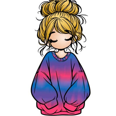 girl with baggy sweatshirt and messy bun